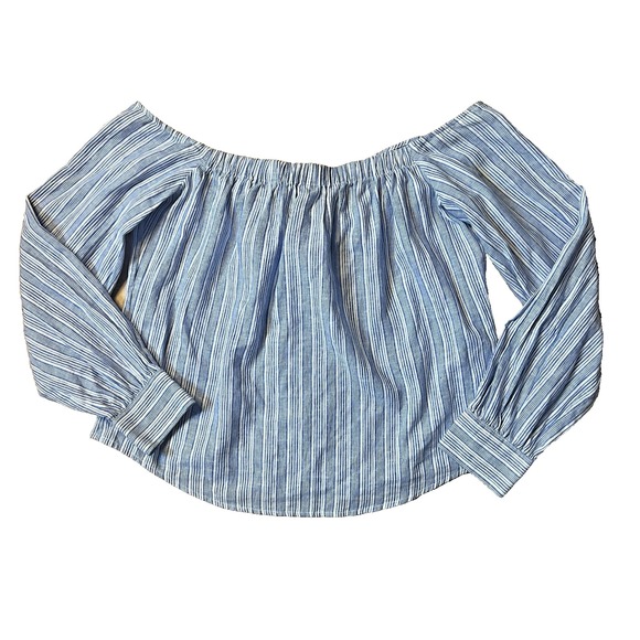 FREE PEOPLE Hello There Beautiful Off Shoulder Linen Top Womens S Beach Nautical - Picture 4 of 11